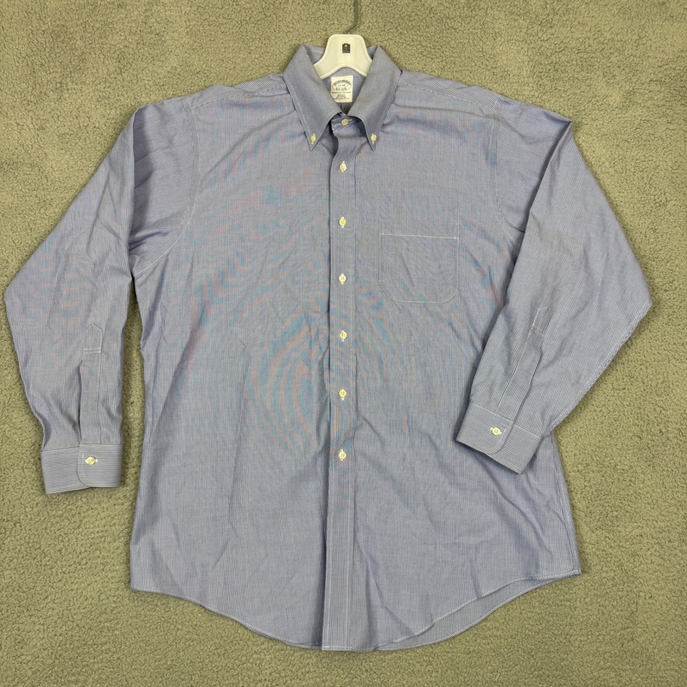 Brooks Brothers Mens 17-34 Slim Fit Non-Iron Cotton Striped Button Down Blue